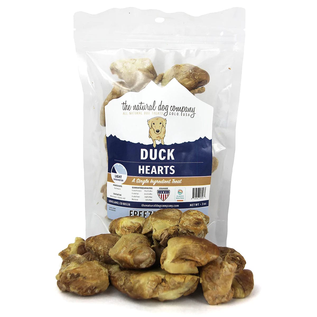 The Natural Dog Company Dog Treats Duck Hearts - Freeze Dried 3oz 8107230333267 02-DG-03