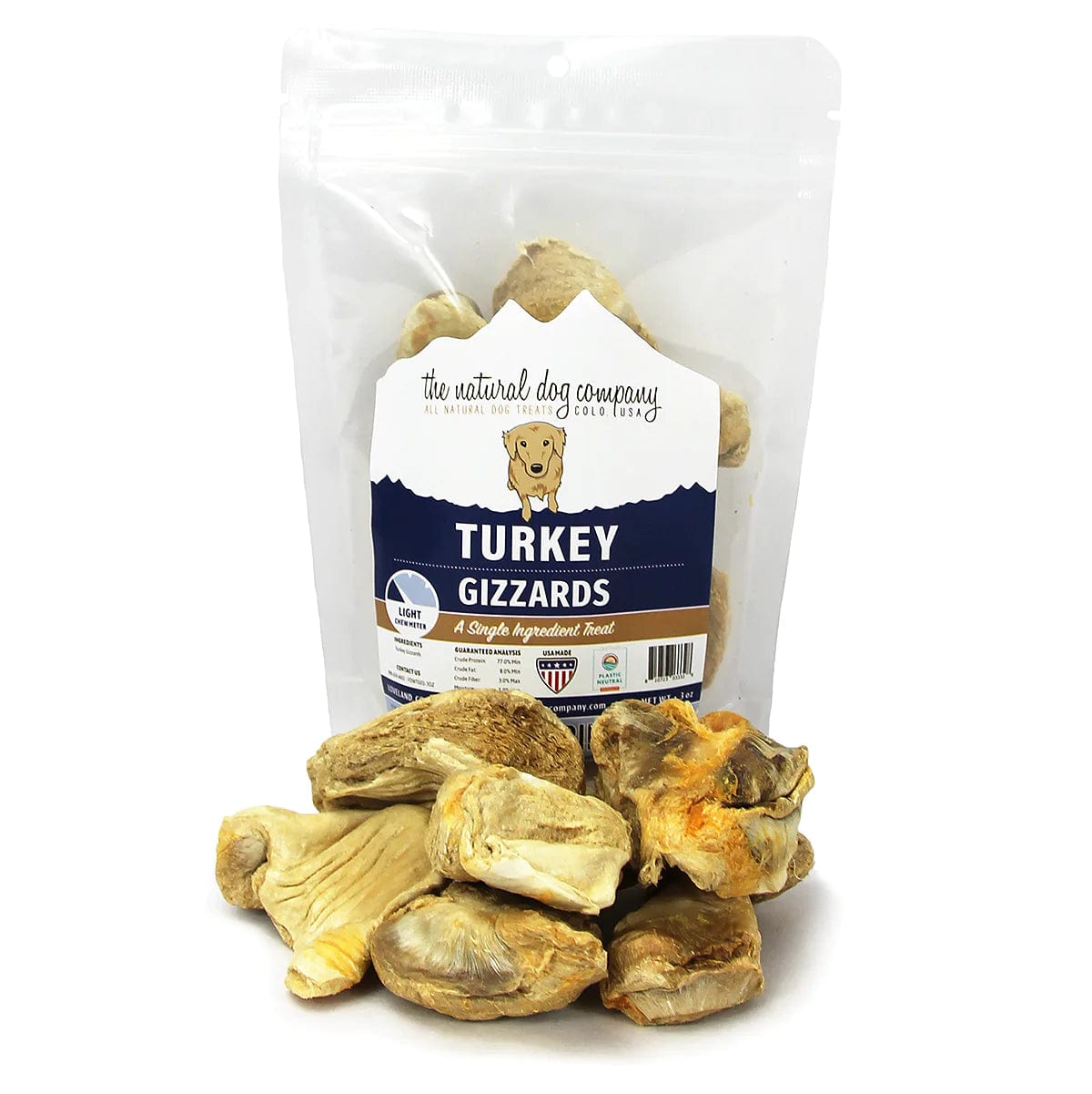 The Natural Dog Company Dog Treats Turkey Gizzards - Freeze Dried 3oz 810072303328 01-DG-03